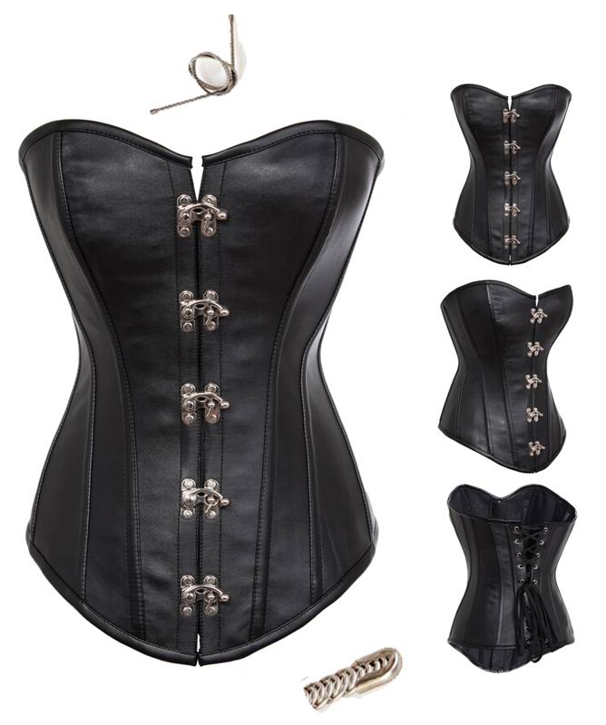 F9063 Faux Leather Buckle Corset